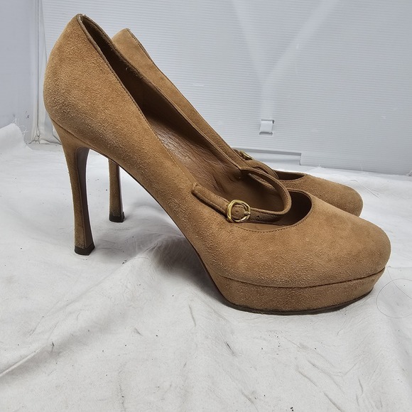 Yves Saint Laurent Tan Suede Mary Jane Palais Platform Pumps US 9.5 EU 39.5 - Picture 1 of 10